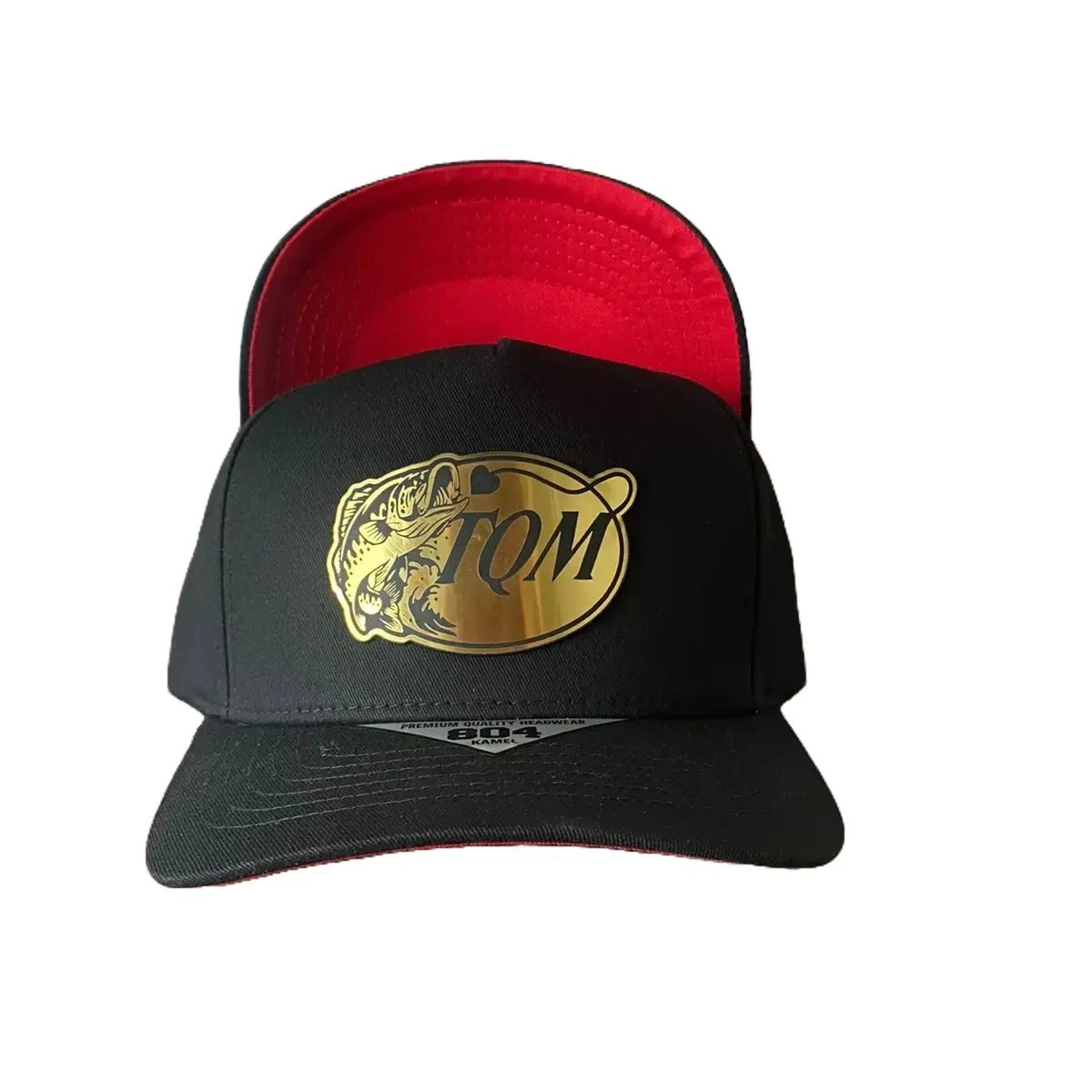 Tqm Hats Fish cap black SnapBack under visor red