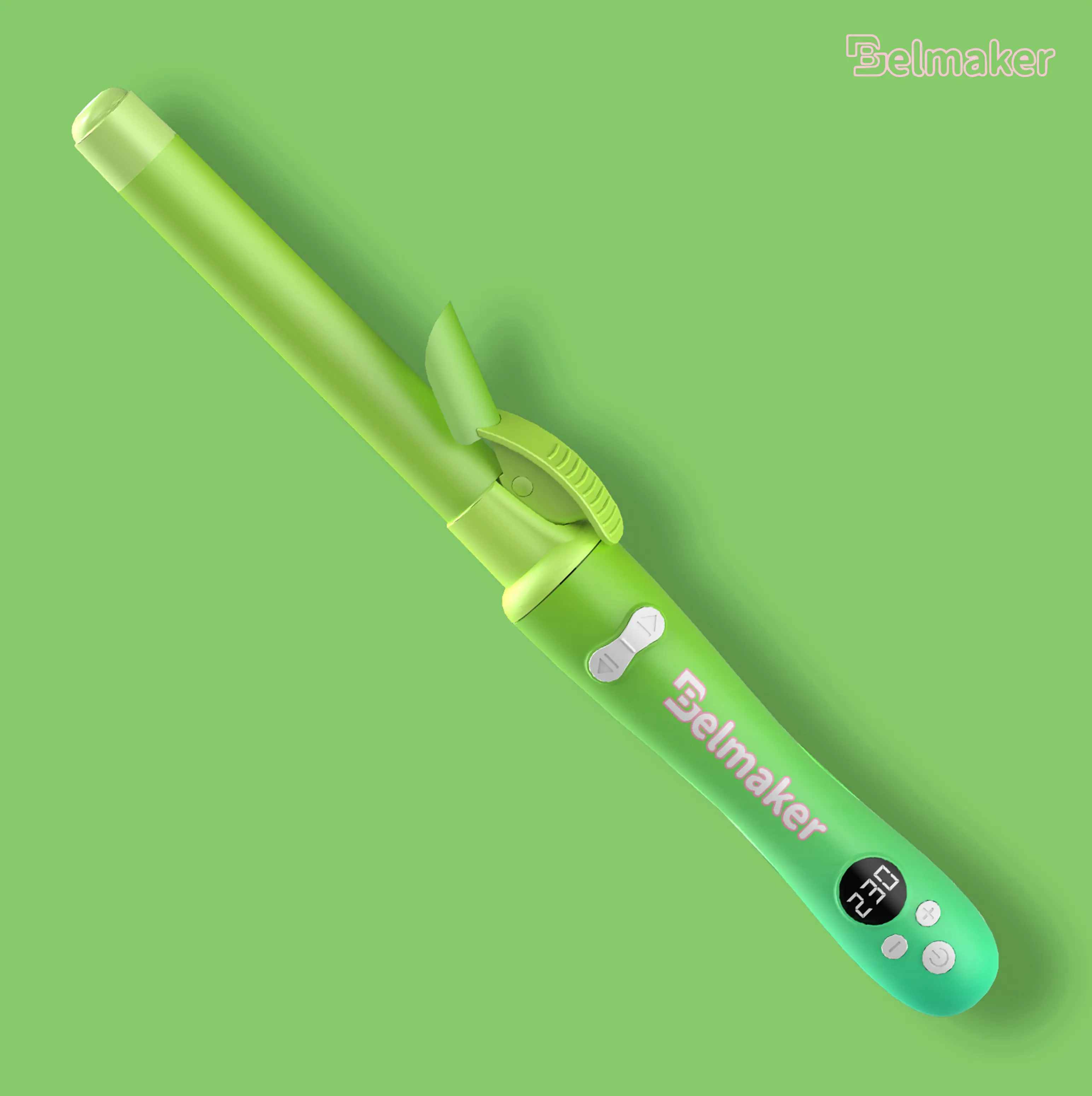 Belmaker Rotating Curling Iron Youth Gradual Green 1 Inch Large Barrel for Beach Curls Waves Dual Voltage Gift for Women 3 Heat Ranges Travel Friendly