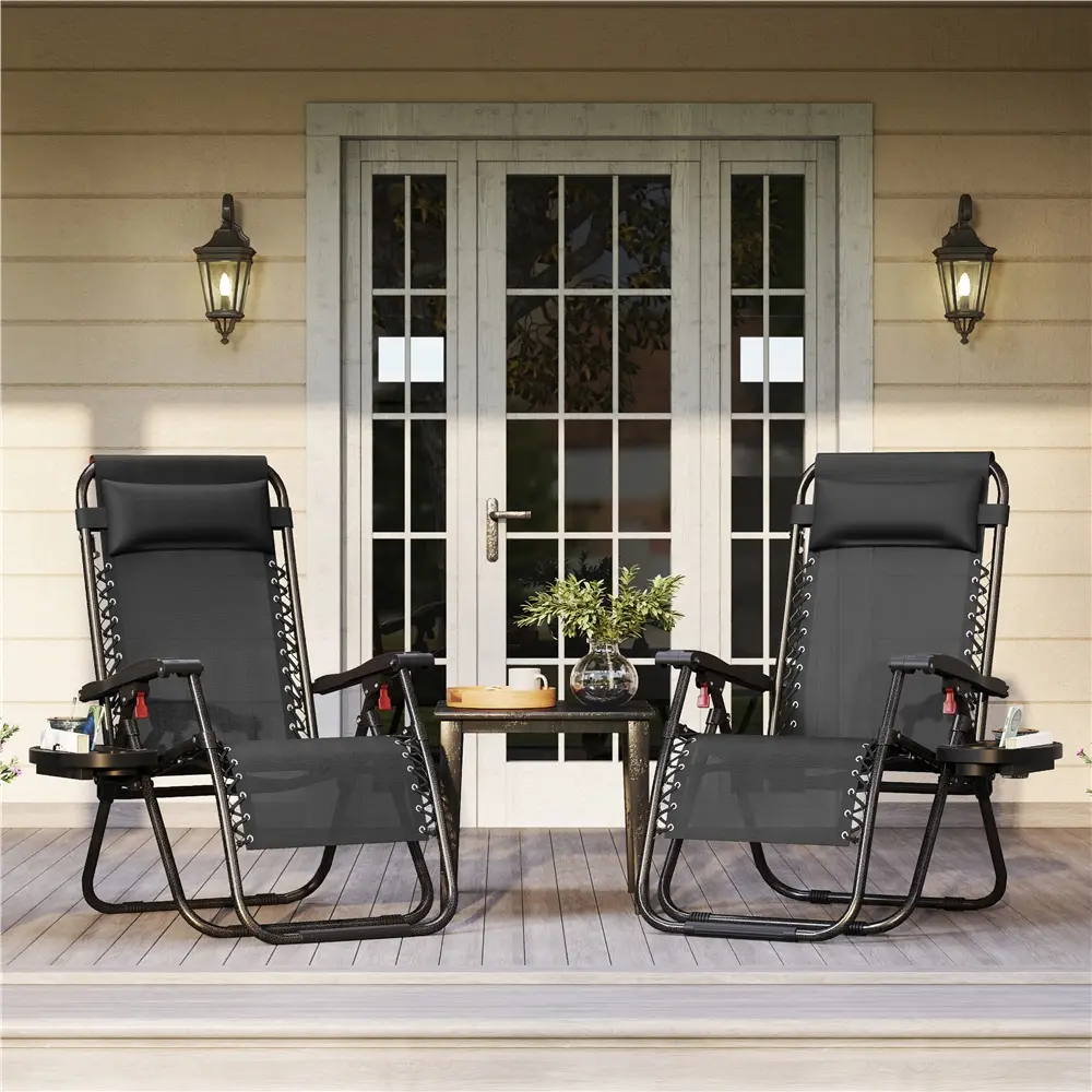 Yaheetech 2pcs Zero Gravity Recliners, Outdoor Patio Reclining Lounge Chair with Cupholder/Pillow, Set of 2 Foldable Lounge Camping Chair