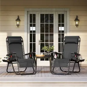 【Mother's Day Gift】Yaheetech 2pcs Zero Gravity Recliners, Outdoor Patio Reclining Lounge Chair with Cupholder/Pillow, Set of 2 Foldable Lounge Camping Chair