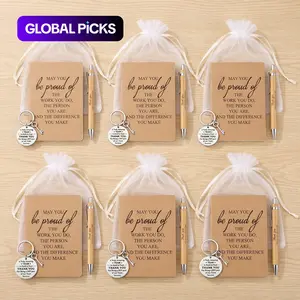 24pcs Inspirational Positive Messages Gift Set with Keychains and Bamboo Retractable Pens, Suitable for Employees, Volunteers, Thanksgiving and Christmas Paper Thank You, Appreciation Bundle, Ecofriendly