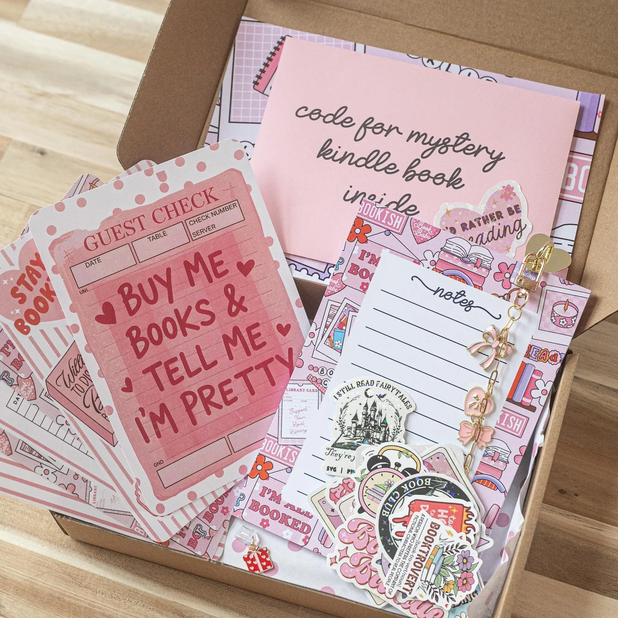 Pink Blind Date with A Kindle Box Paperwhite and Colorsoft 2024, Kindle Accessory Box, E-reader Charms Stickers Inserts Cases Dust Plug and Notepad7"