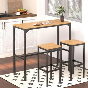 AECOJOY 3/6 Pieces Outdoor Bar Set, Outdoor High Top Table and Chairs 47" Rectangular Pub Height High Top Bar Table for Balcony, Backyard, Porch Stools