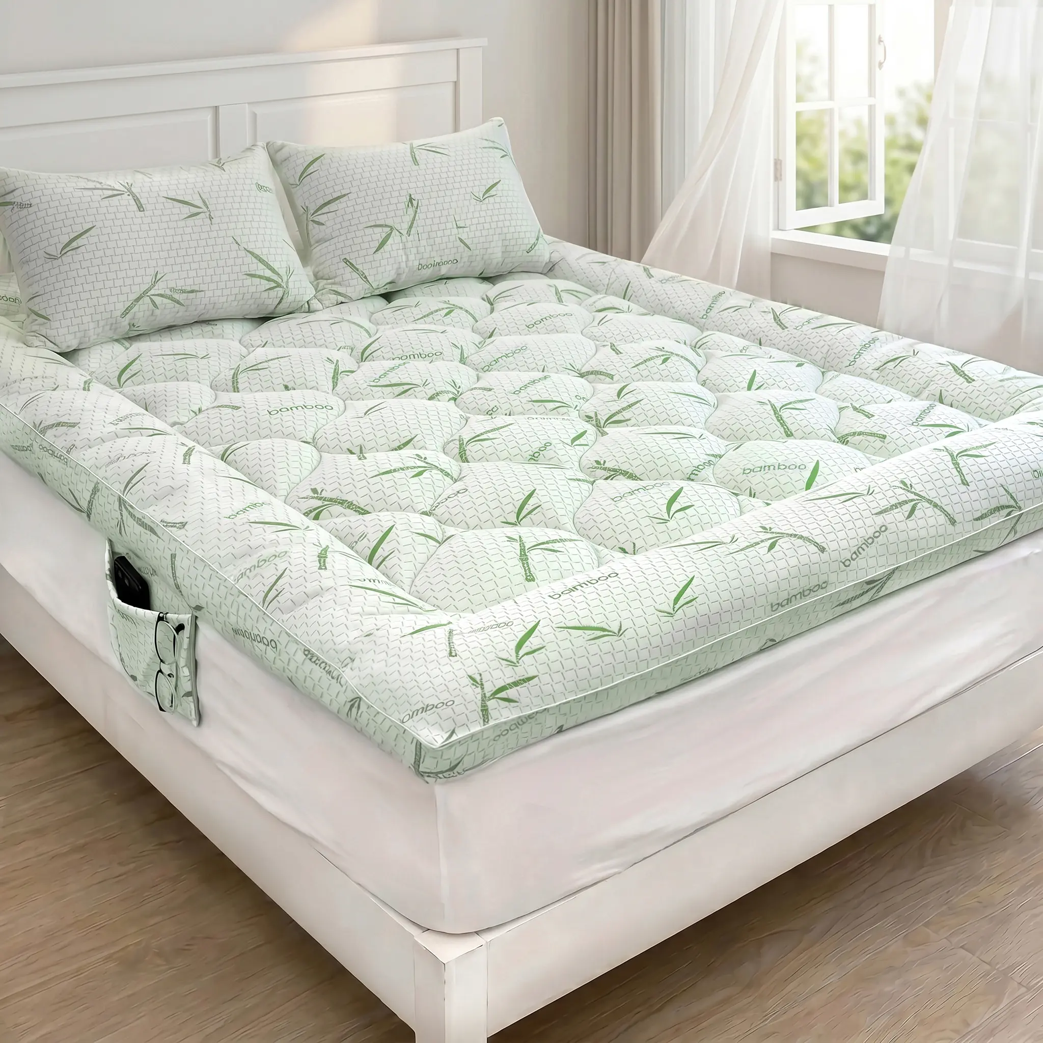 Bamboo Mattress Topper, Extra Thick Cooling Pillow Top, Deep Pocket 6-18 Inch, Breathable Pressure Relief Bed Pad, Machine Washable for Luxury Sleep summerwins kid adult family bamboo topper mattress
