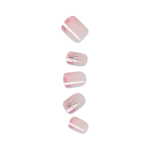 Impress Design No Glue Fake Press On Nails - Soft Petals | 3D & Jewel French Design, Pink, Short, Squoval, Manicure
