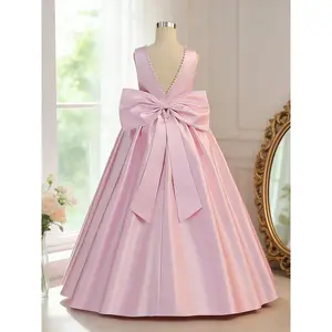 Girls Princess Dress  Bow Beading Ball Gown for Piano Playing Violin Performance Performance Costume Children's Hostess Fashion Show Dress