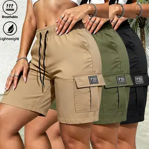 3-Pack Women’s Summer Lightweight Breathable Cargo Shorts — High-Waisted Elastic Drawstring, Multi Pockets, Straight-Leg Casual Sport Shorts, Outdoor Lightweight Quick-Dry Versatile Women’s Pants, Available in Multiple Colors
