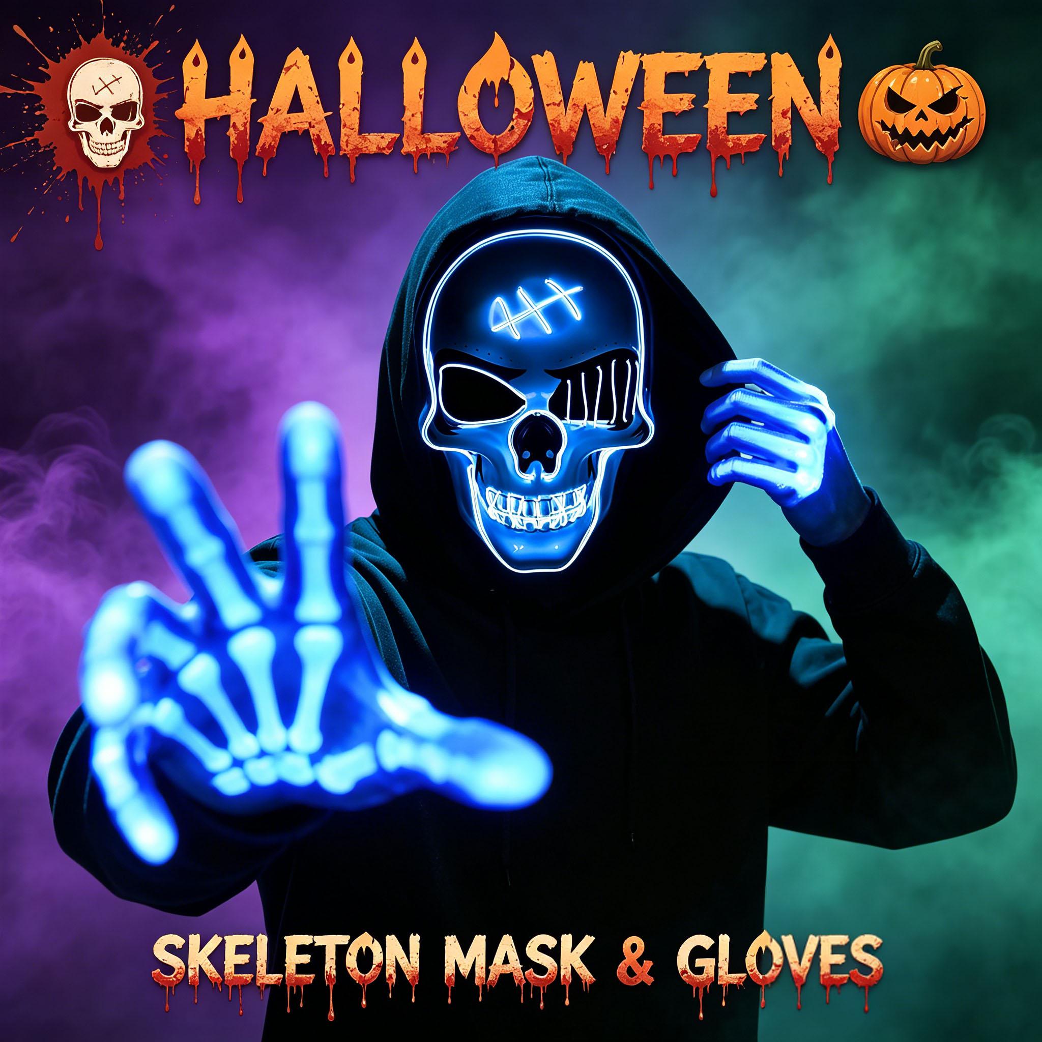 2026 Upgrade Halloween Scary LED Mask LED Skeleton Mask Purge Hacker Mask Glow in The Dark Mask for Halloween Costume Party Creepy Spooky