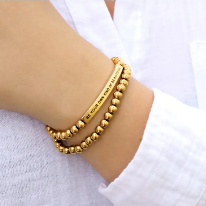 Hope Collection Engraved Gold-Plated Metal Sunstone Bracelet - Sustainably Crafted, Elegant, Nickel-Free, Stackable Jewelry Accessory for Women, Gold Plated Bracelet, Matching Bracelet, Metal Bracelet
