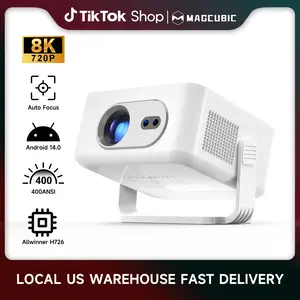 [US warehouse] Magcubic HY300MAX Auto Focus Projector 8K Decode HD 400ANSI Android 14 Allwinner H726 with 0.8:1 Throw Ratio Dual WiFi6 BT5.4 Auto Keystone HDR/HDR10+/HLG Native 720P Built-in Speaker Portable Mini Home Cinema Movie Outdoor