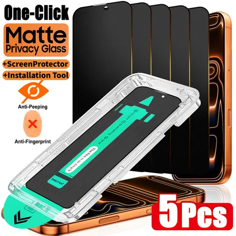 5-Piece Matte Privacy Protective Screen Protector, Compatible with iPhone Series, Anti-Fingerprint, Easy Installation, 9h Tempered Glass