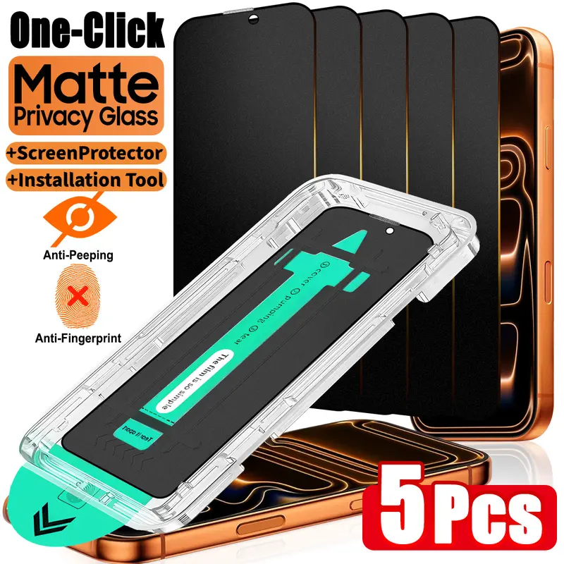5-Piece Matte Privacy Protective Screen Protector, Compatible with iPhone Series, Anti-Fingerprint, Easy Installation, 9h Tempered Glass