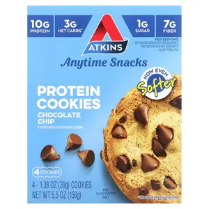 Atkins Anytime Snacks, Protein Cookies, Chocolate Chip, 4 Cookies, 1.38 oz (39 g) Each