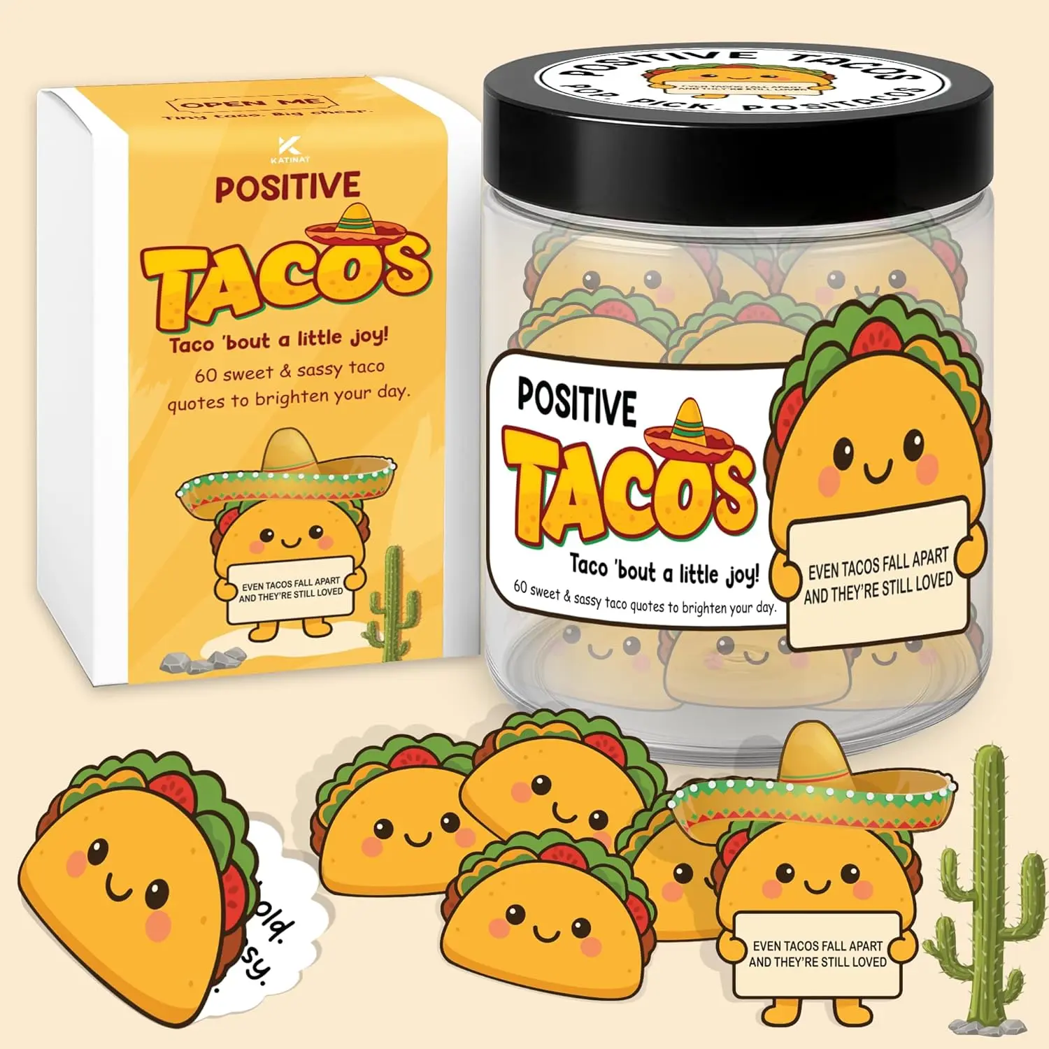 Positive Taco Jar with 60 Affirmation Cards, Funny Positive Quotes Gift Box, Inspirational Gifts for Women Men, Birthday Gifts, Teacher Appreciation, Graduation, Back to School, Mom Dad Friend Coworker Gift