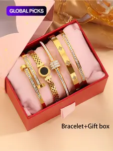 5-piece Set Of Unisex's Elegant and Luxurious 304 Stainless Steel Bracelets with Gift Box, High-quality and Fashionable Items for Christmas Gift, Birthday Gift Box and Stackable Bracelets, Exquisite Bracelet, Elegant Jewelry Bracelet