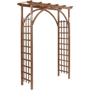 85in Wooden Arbor Garden Arch, Wedding Arch for Ceremony, Wood Trellis for Plant Climbing, Christmas Decor Pergola for Garden Backyard, Lawn (Brown)
