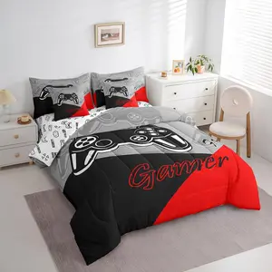 Feelyou 7-Piece Microfiber Quilt Bedding Set - Queen Size, Breathable Soft Blanket, Video Game Controller Design, Sheets, Bed-in-a-Bag, Breathable Blanket