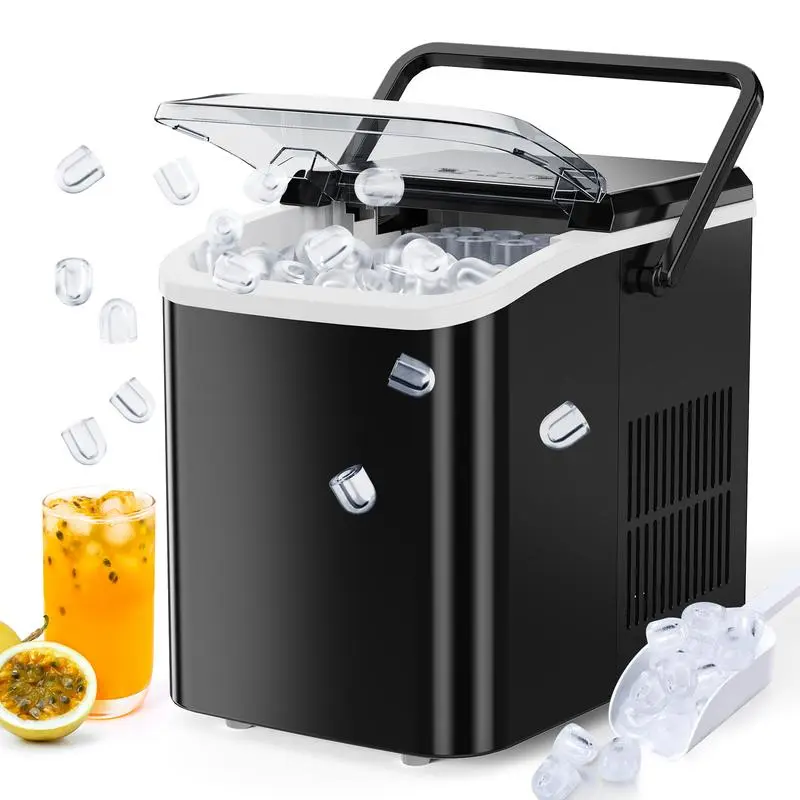 Compact Metal Ice Machine Maker - 9 Cubes in 6 Mins, Self-Cleaning, Ultra-Quiet (40dB), Adjustable 2 Ice Sizes, W/ Basket & Scoop, Kitchen Appliances for Kitchen, Parties