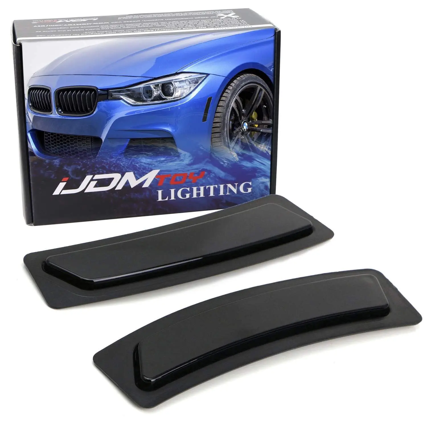 iJDMTOY Glossy Black Smoked Lens Front Bumper Side Markers For 2016-2018 BMW F30 F31 LCI 3 Series 320i 340i, F32 4 Series 420i 428i 435i 440i, Replace OEM Amber Reflector Assy