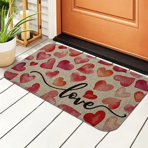 1pc Valentine'S Day Love-Themed Welcome Mat - Pink & Red Heart Design, Polyester, Non-Slip, Machine Washable, Ideal for Home & Outdoor Entrances, Indoor Outdoor Mat | Romantic Home Decor | Durable Welcome Mat, Valentines Decor