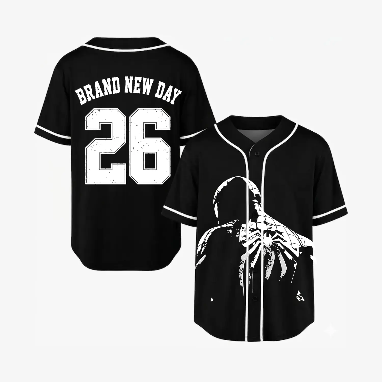 Dark Spidey Man Baseball Jersey, Black White Classic Spider Hero Tee, Button Up Short Sleeve Top Streetwear Shirt, Y2K Grunge Web Slinger Aesthetic, Unisex Graphic Apparel