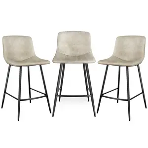 Rfiver 600 lbs Counter Height Bar Stools Set of 3, 24 Inch Leathaire Barstools with Back, Bar Chairs with Metal Legs for Kitchen Island, Dining Room, Party Room & Restaurant, (Beige)