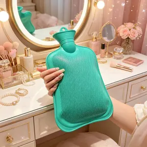 Hot Water Bottle, Natural Rubber, Large Capacity 2L, Strap Design for Pain Relief, Hot Compress Pad, Multiple Colors Available, Safe and Leak-Proof