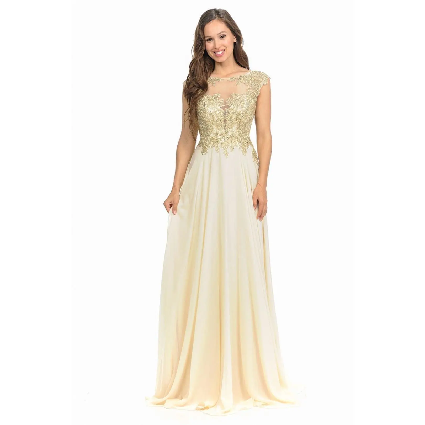 Clearance Champagne & Silver Size M & XL Embroidered Chiffon Mother of Bride Gown By Lenovia 8123