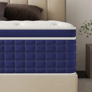 BOMASS 12" 14" Mattress Twin Full Queen King Mattresses Memory Foam Medium Firm Hybrid Pocket Spring Blue Luxury Bed in a box