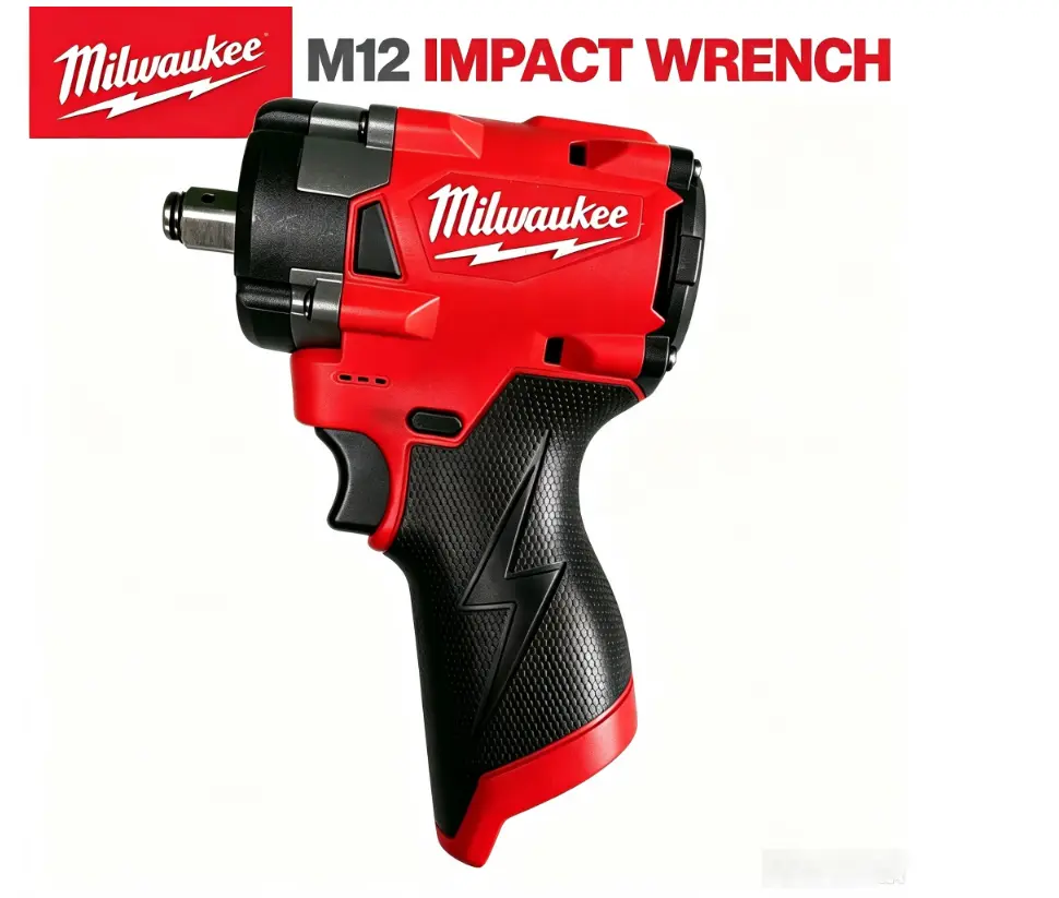 MILWAUKEE M12 1/2" Stubby Impact Wrench, 300Nm Max Torque,duty rate power high charger drill kit level dewalt cordless stepless speed mechanical use vibration control active shock lithium cordless work light energy maintenance