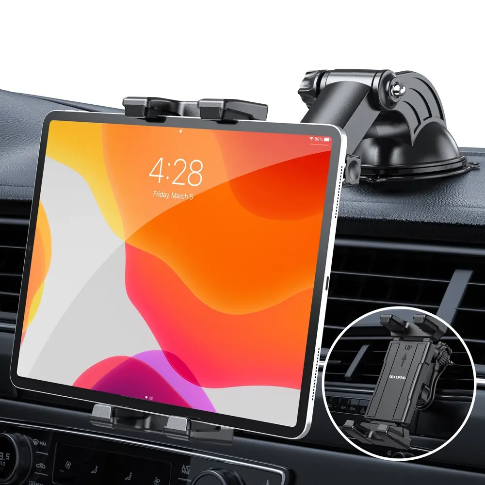 OHLPRO Tablet Holder for Car Dashboard, iPad Car Suction Cup Mount for Truck Vent with Flexible Arm Clip, Adjustable Car Holder, Rotating Car Mount, Multifunctional Car Accessories, for All 5"-13" Apple iPad Galaxy Tab Tablets, 360° Rotation