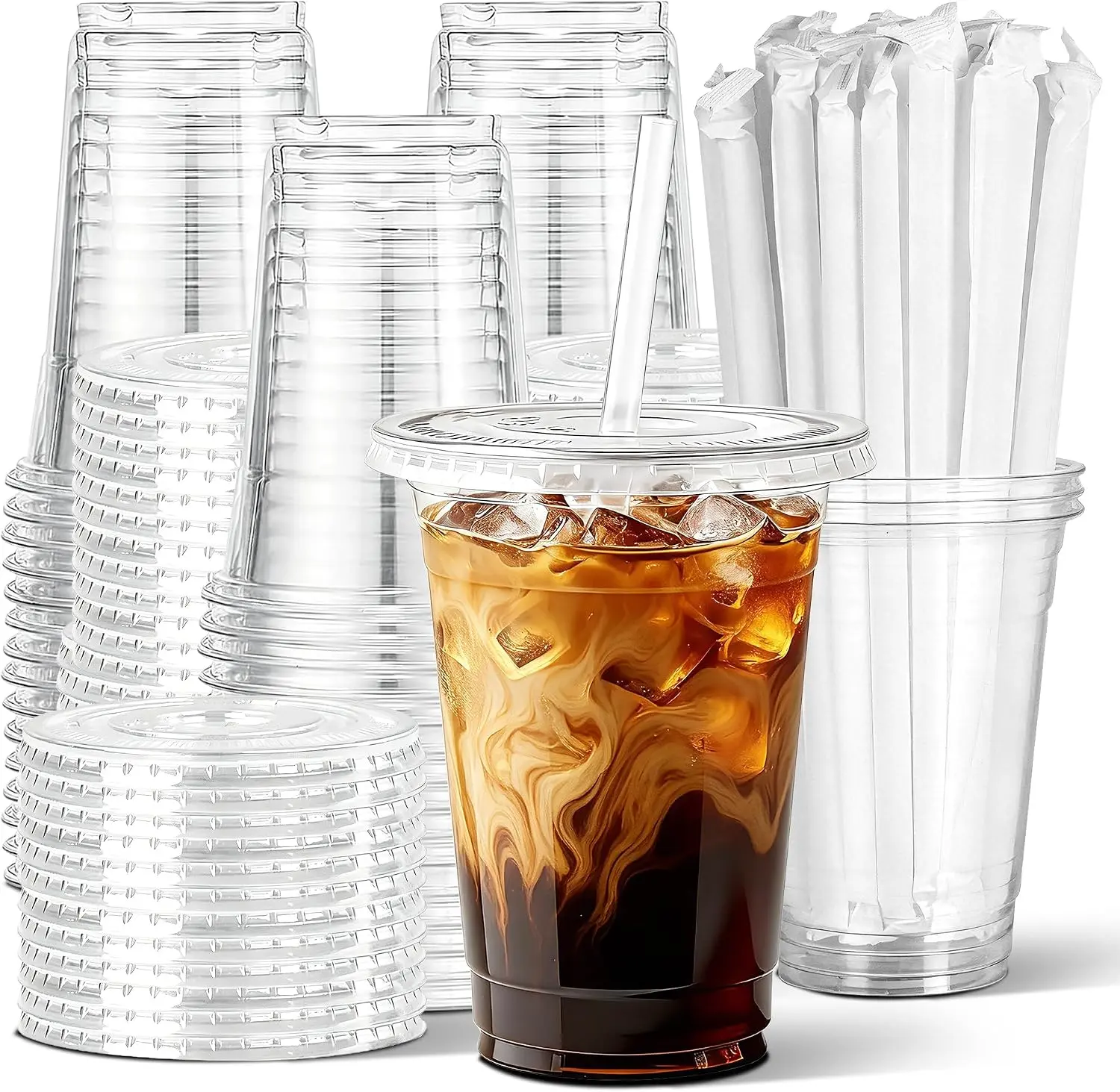 20 Pack 16 oz Clear Plastic Cups with Lids and Straws | Leak-Proof & Sturdy Iced Coffee Cups with lids, Disposable To Go Cups for Dirty Soda, Lemonade, Smoothies & Cold Drinks party