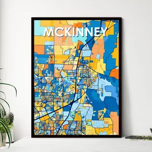 Vibrant Art Map Of Mckinney Texas Unique Wall Decor Print Perfect Personalisable Gift For Home Office Style