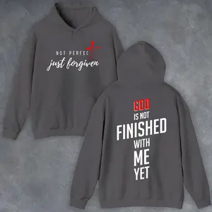 Not Perfect Just Forgiven 2 Sided Graphic Hoodie Casual Street Style Fleece Fabric Pullover Hooded Sweatshirt Trendy Christian Tops Collection  for Women for Men, Perfect Gift