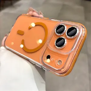 【 iPhone17 case 】Orange ice crystal magnetic HD Lens  for iphone17Pro Max 16 15 Air iPhone case silicone soft shell TPU shockproof