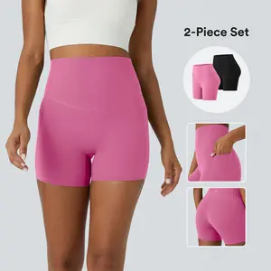 Halara 2-Piece UltraSculpt High Waisted Tummy Control Side Pocket Shaping Training Biker Shorts Set