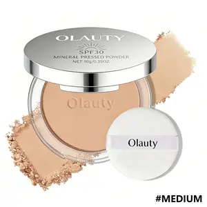OLAUTY Mineral Powder, SPF 30, 4-in-1 Mineral Pressed Powder Foundation with Concealer and Setting, Matte Weightless Pressed Foundation, Light to Medium Coverage
