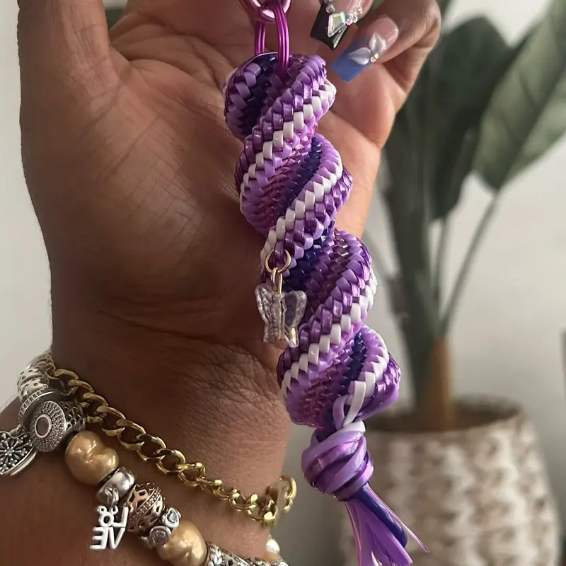 Purple Butterfly Accent Boondoggle Purse Charm Keychain Accessory for Purse, Bag or Keychain - Stylish and Versatile Glamour Addition