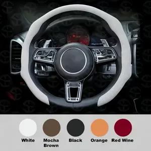 Nappa Leather Car Steering Wheel Cover - Quick Turn Non-Slip Breathable Ultra-Thin Cover for Four Seasons Car Accessories - Versatile