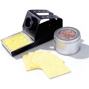 Soldering Iron Holder & Tip Cleaner Kit, Soldering Stand with Sponge Base, Includes Brass Wire Wool Cleaner & 5 Extra Cleaning Sponges, Heat-Resistant Stable Base
