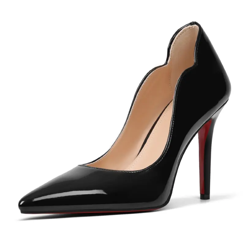 Custom Made Womens Black Patent Leather Red Sole Stiletto Heels Pointed Toe High Heel Pumps Elegant Formal Shoes for Prom Wedding Party Office Business Evening Cocktail Classic Comfortable Heels