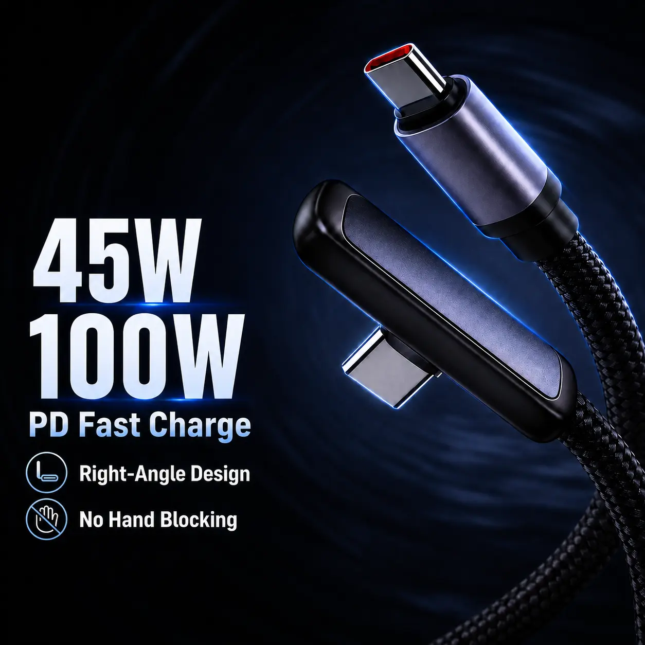 Multifunctional Charging Cable - 100W/45W Fast Chargers for iPhone 15/16/17 Pro Max, Cellphone, Mobile Android Devices, Nylon Braided Durable 90-Degree Right Angle Cord for Gaming/Bedside Use, 3.3ft/6.6ft Multiple Lengths, 1/2 Pack