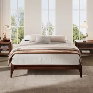 12 Inch Queen Size Solid Dry Bamboo Wood Platform Bed Frame, with Wood Slat and Metal Support, No Box Spring Needed, Easy Assembly,Chocolate