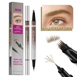 W3W 4D Dual-Ended Hair Stroke Brow Pen - Waterproof Long-Lasting Eyebrow Makeup, Natural Microblading Brows, 0.01mm Micro-Forked Tip, 5 Shades, Beginner-Friendly, Quick-Drying Formula