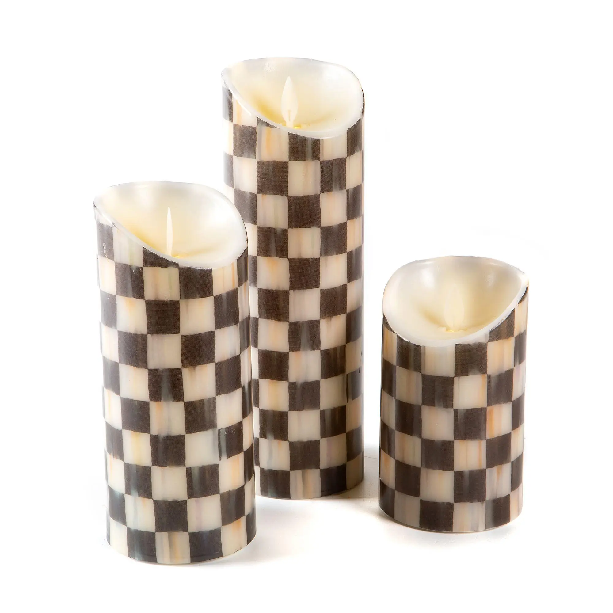 QVC MacKenzie-Childs 3-Piece Hand-Poured Wax Pillar Candles, Iconic Flickering Home Decor Accents QVC MacKenzie-Childs 3-Piece Hand-Poured Wax Pillar Candles, Iconic Flickering Home Decor Accents