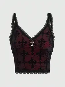 Gothic Velvet Cross Backless Top for Women, Punk/dark Lolita Style, Stylish, Comfortable Fit Design, Perfect for Casual Wear, Womenswear