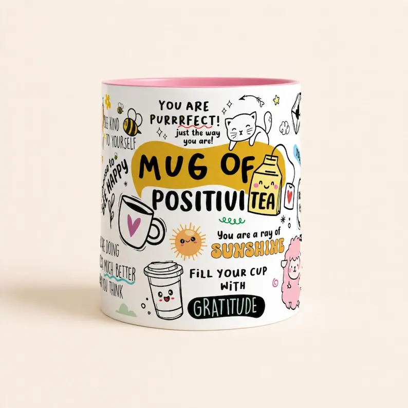 [Sale off up to 50%] Motivational Mug of Positivi-tea, Positivity Coffee Mug, Self Care Cup for Her, Inspirational Quote Gift, Positive Daily Affirmations, 11oz ceramic accent mug