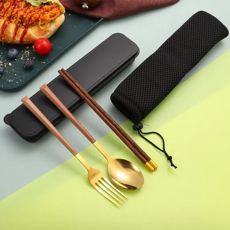 3-Piece Square Stainless Steel Portable Cutlery Set - Reusable Travel Utensils (Fork, Spoon, Chopsticks) with Gift Box, Eco-Friendly Lunch Essential for Back to School Students, Adults, Work