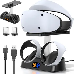 Ps5 Vr2 Controller Charging Station with VR Headset Stand, Includes LED Indicator and 2 Magnetic Clips, Essential VR Accessories for Ps Vr2