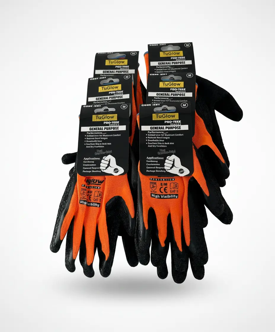 12 Pair Orange Safety Gloves Latex Coated Grip Cut Resistant